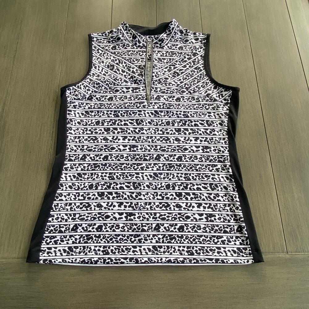 Tail Activewear Quarter‑Zip Top • Animal Print • Women’s Medium • Sleeveless